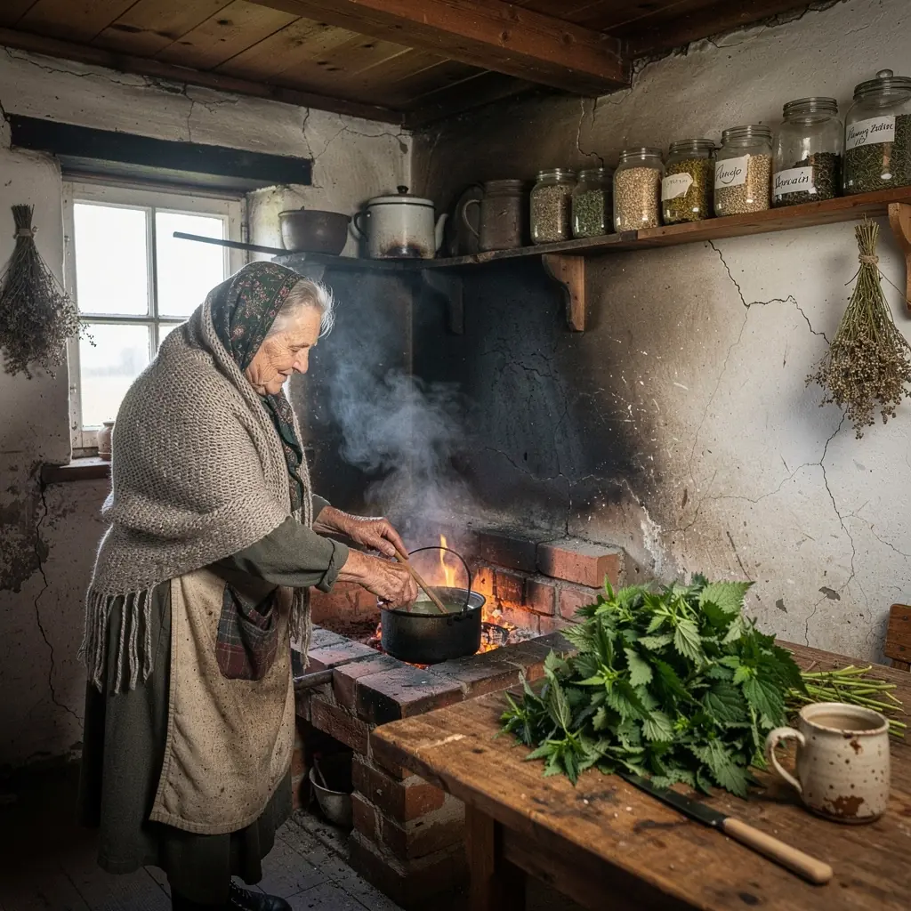 Šviežių dilgėlių lapų nuotrauka, pabrėžianti jų mineralų gausą ir naudą sveikatai.